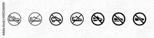 No shoes Prohibition sign, Prohibited shoe vector icon. No shoes icon. Forbidden shoe icon. No shoes sign