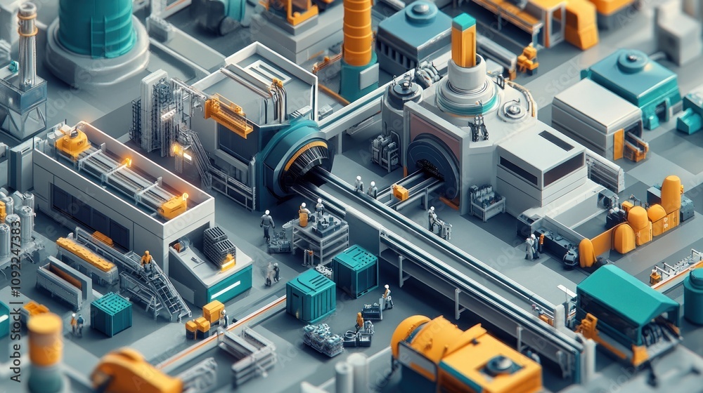 Automated Factory Production Line Workers Operate Machinery Automated Factory Production Line Workers Operate Machinery