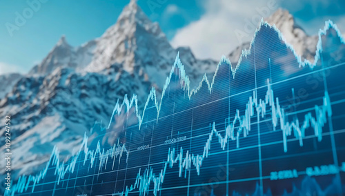 A stock market graph with peaks and valleys. photo