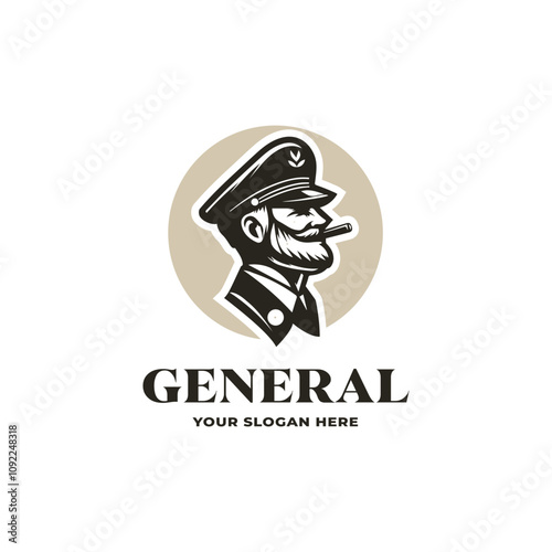 Classic Gentleman With Beard. Army General Commander Military Logo Design