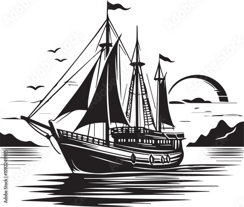 Ship  silhouette on white background