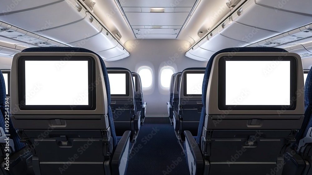 Fototapeta premium Airplane seats with blank LCD screens