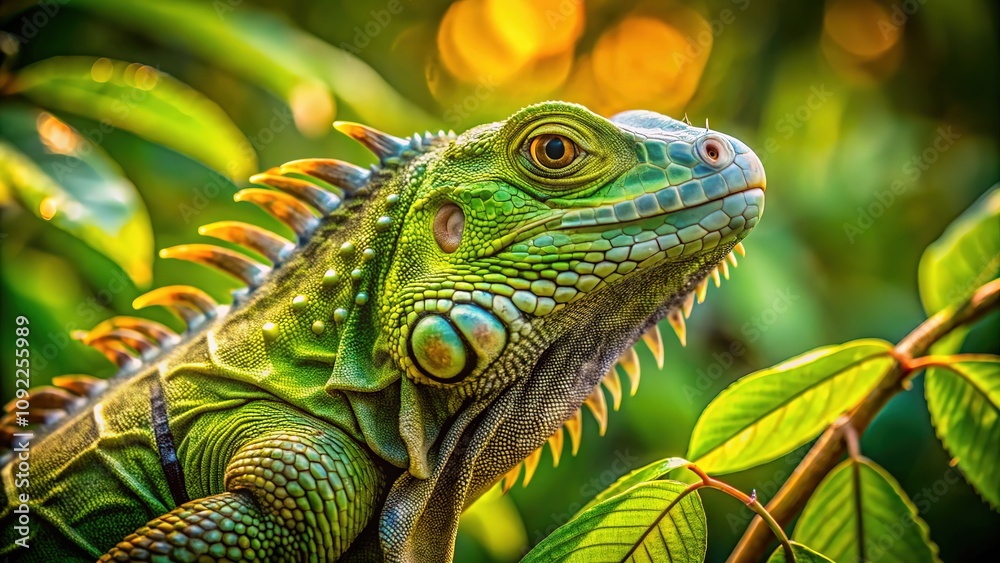 Drone view of vibrant green iguanas in Costa Rican trees at Muelle. Drone view of vibrant green iguanas in Costa Rican trees at Muelle.