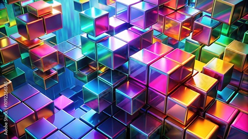 Dynamic 3D cubes,  left-aligned, modern graphic design.