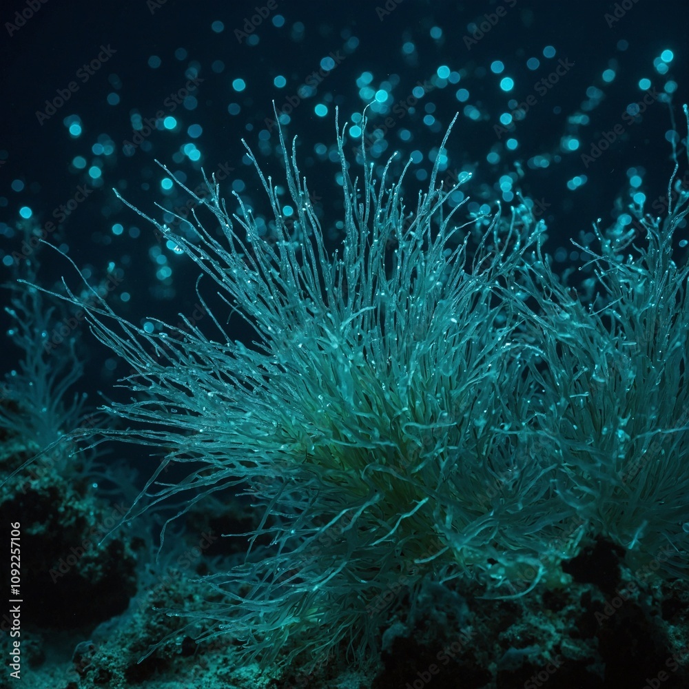 Fototapeta premium Sea sparkle refers to the bioluminescent glow produced by certain types of plankton, such as dinoflagellates, when they are disturbed.