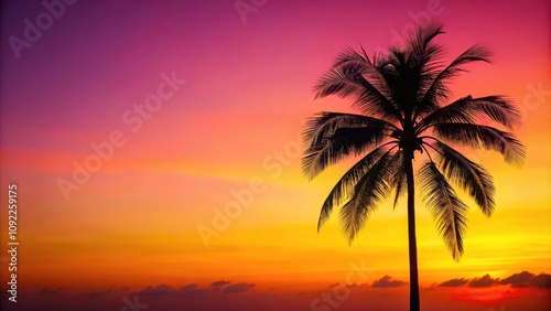 Striking Palm Tree Silhouette Against Vibrant Pink and Yellow Background for Tropical Minimalist Art