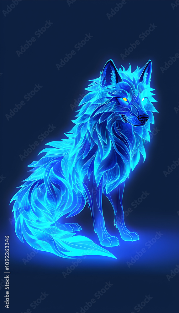 Naklejka premium Fantasy Glowing Wolf in Blue Light