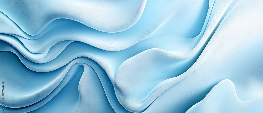 Fototapeta premium Light blue abstract halftone background with small dots and flowing wavy lines