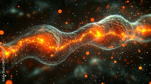 Nerve cell synaptic cleft, showcasing glowing neurotransmitters at the junction