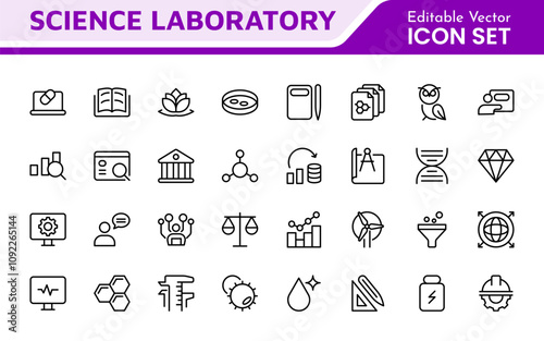 Science Icon Set. Iconl for Chemistry, Biology, Physics, Astronomy, Lab Projects, Research, Academic, Scientific Research, Laboratory Work, Academic Studies, Experiments, and STEM Education