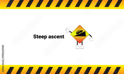 Steep incline sign graphic vector illustration with cartoon characters. Graphic design is suitable for children's education, story books, or traffic safety materials. vector illustration