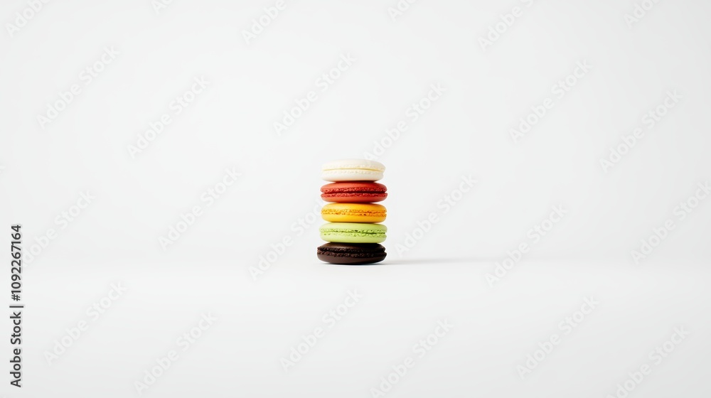 tack of assorted macarons in different flavors and colors Over white Studio Background. Free Space. tack of assorted macarons in different flavors and colors Over white Studio Background. Free Space.