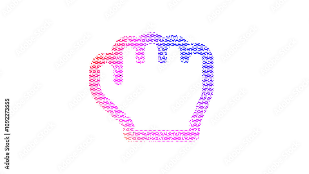 Obraz premium Icon hand fist is made up of LED square shapes. There are bright diodes and there are black dead diodes