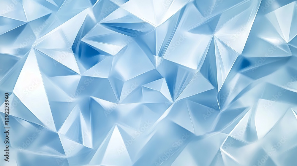 Fototapeta premium Light blue abstract background featuring translucent triangles in geometric patterns for modern graphic design and creative projects