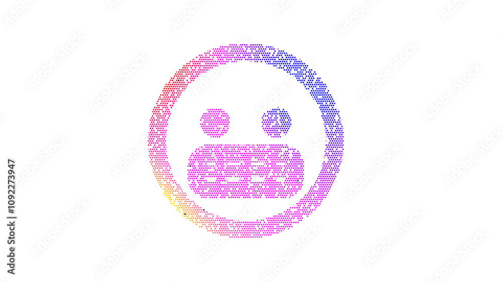 Icon grimace is made up of LED square shapes. There are bright diodes and there are black dead diodes Icon grimace is made up of LED square shapes. There are bright diodes and there are black dead diodes