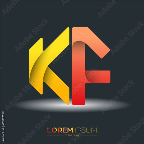 Creative design of the letters K and F. A template for a corporate brand, logo, and business card. A recognizable element of the brand name. The idea of thematic creativity