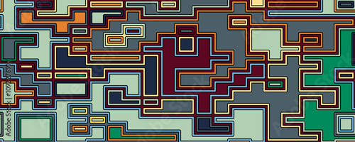 Seamless geometric pattern. Colorful background of arbitrary shapes. Abstract composition for textures, packaging, wallpapers, covers, banners and posters. A creative idea in a flat style