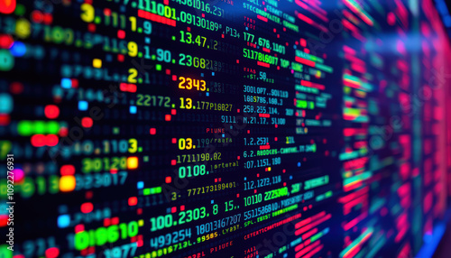 Wallpaper Mural Colorful Digital Matrix with Binary Numbers and Market Streams Torontodigital.ca