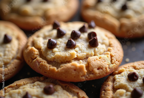 Indulge in delicious keto-friendly cookies loaded with chocolate chips and creamy topping photo