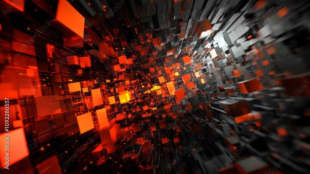 Obraz premium A black and red image of a room with many red cubes