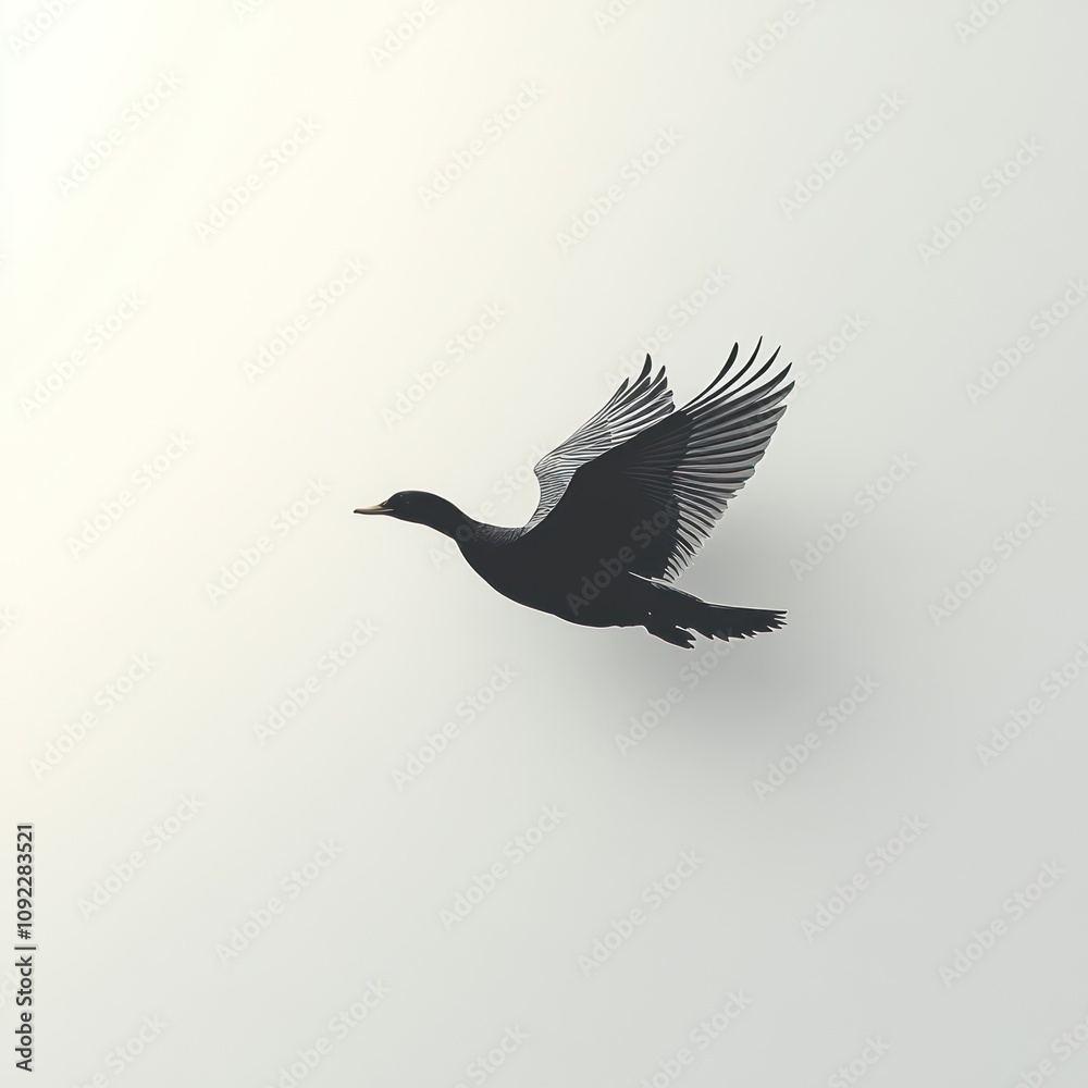 Obraz premium A silhouette of a bird in flight against a light background, emphasizing freedom and nature.