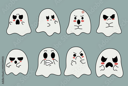 set of grumpy halloween ghosts