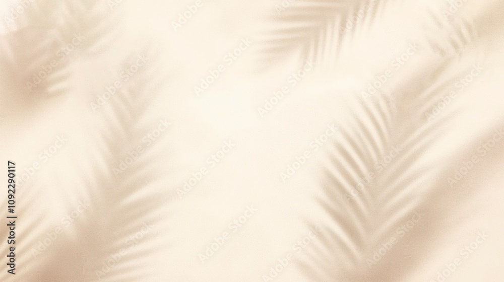 Obraz premium Top View of Beach Sand with Palm Leaf Shadows: Soft Neutral Tones and Textural Summer Background