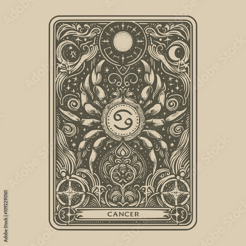 artistic cancer zodiak tarot card tattoo