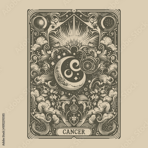 cancer tarot card tattoo in vintage tones