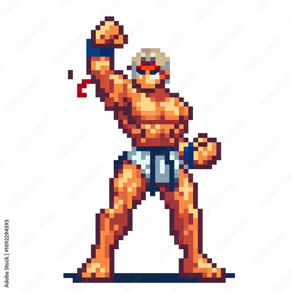 Obraz premium Pixelated Fighter Character Isolated on White Background