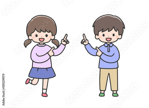 指差しポーズの男の子と女の子