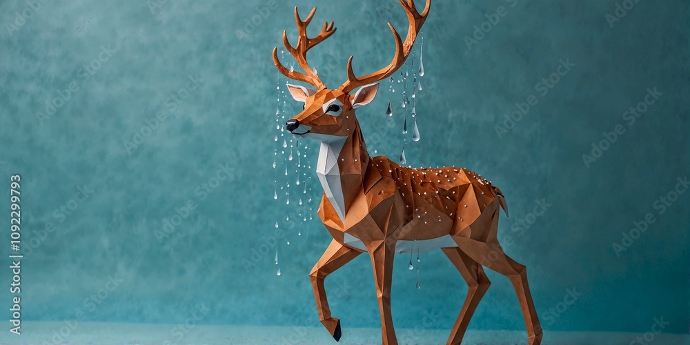 Obraz premium Abstract scene of paper deer in magical paper winter world