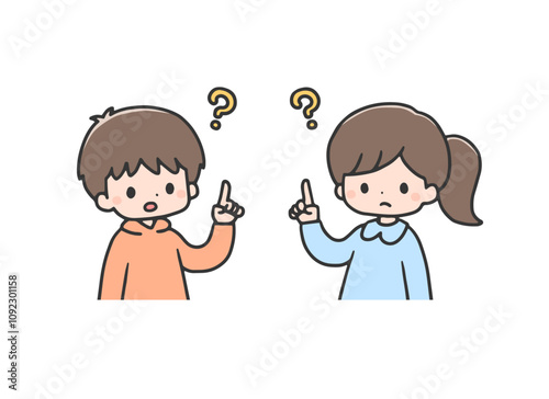 疑問を示す男の子と女の子　上半身