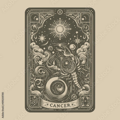 dark cancer zodiak tarot playing card design
