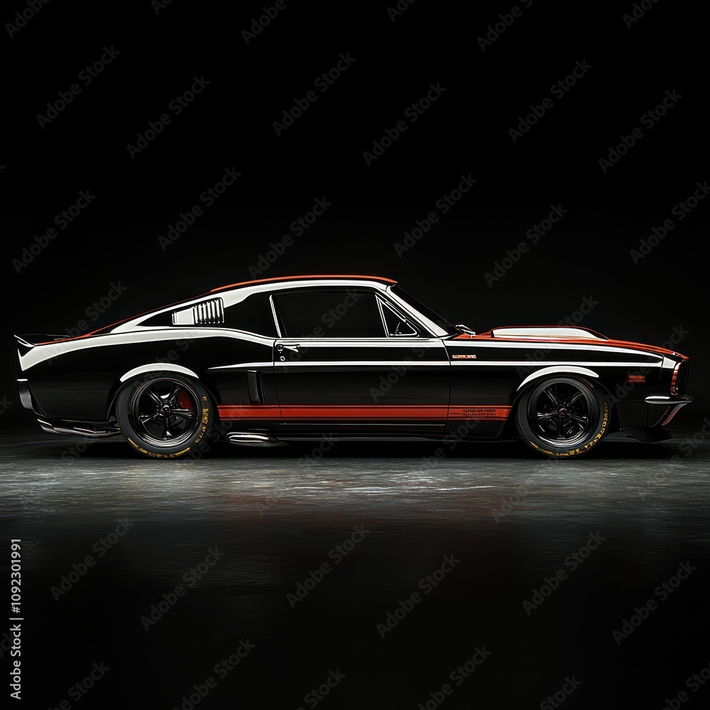 Fototapeta premium A sleek, modified sports car showcased in a dramatic lighting setup.