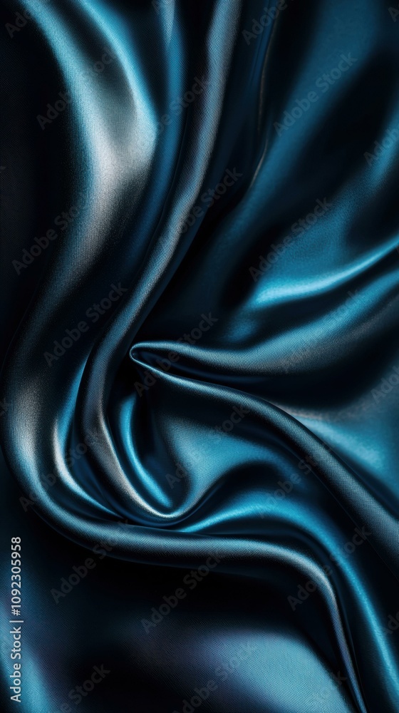 Fototapeta premium Smooth blue fabric with soft folds. AI.