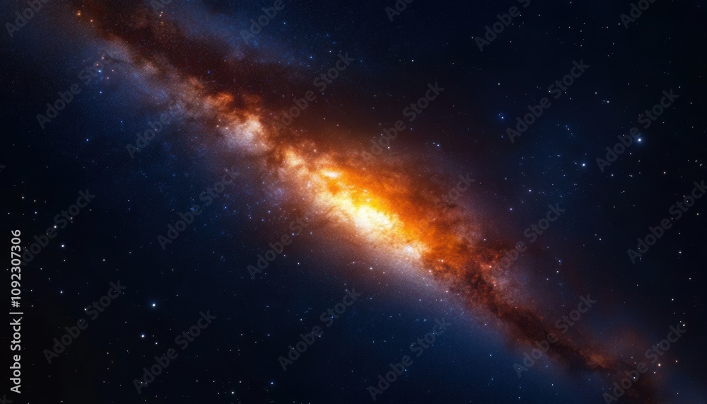 Obraz premium Experience the breathtaking beauty of a distant galaxy, showcasing brilliant colors and luminous stars amidst the vastness of space. A stunning representation of the universe's wonders.