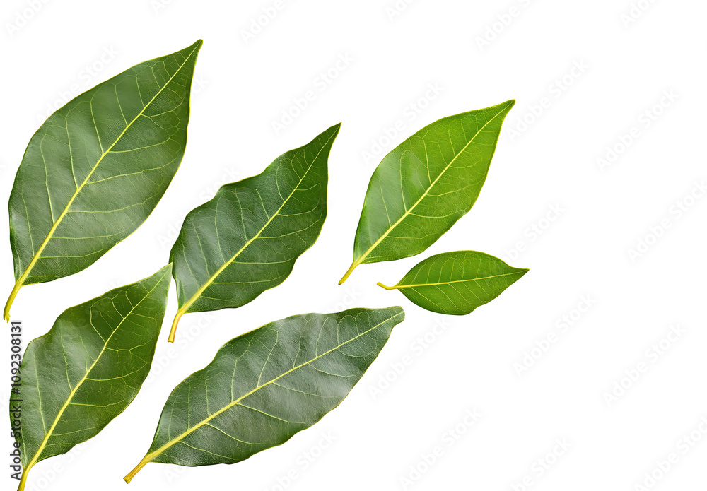 Naklejka premium Fresh green bay leaves isolated on white, top view