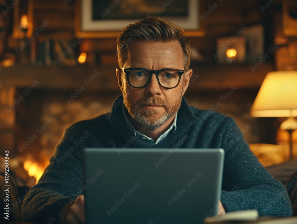 IT consultant closing a laptop to spend time with loved ones, emphasizing worklife boundaries focus on, personal time theme, realistic, Multilayer, intimate living room backdrop IT consultant closing a laptop to spend time with loved ones, emphasizing worklife boundaries focus on, personal time theme, realistic, Multilayer, intimate living room backdrop