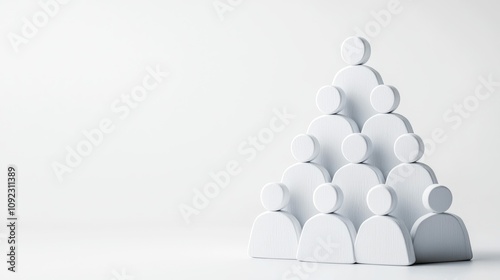 White figures arranged in a hierarchical pyramid structure on a white background. photo