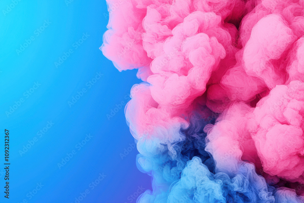Fototapeta premium Vibrant pink and blue smoke swirling in dynamic abstract pattern