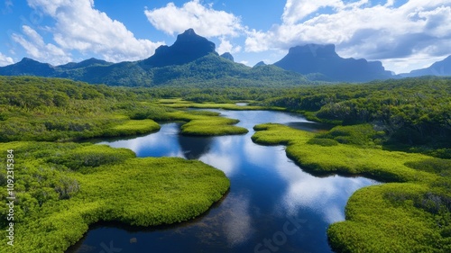 Vibrant coastal biome showcasing lush mangroves and diverse wildlife in a resourceful ecosystem.