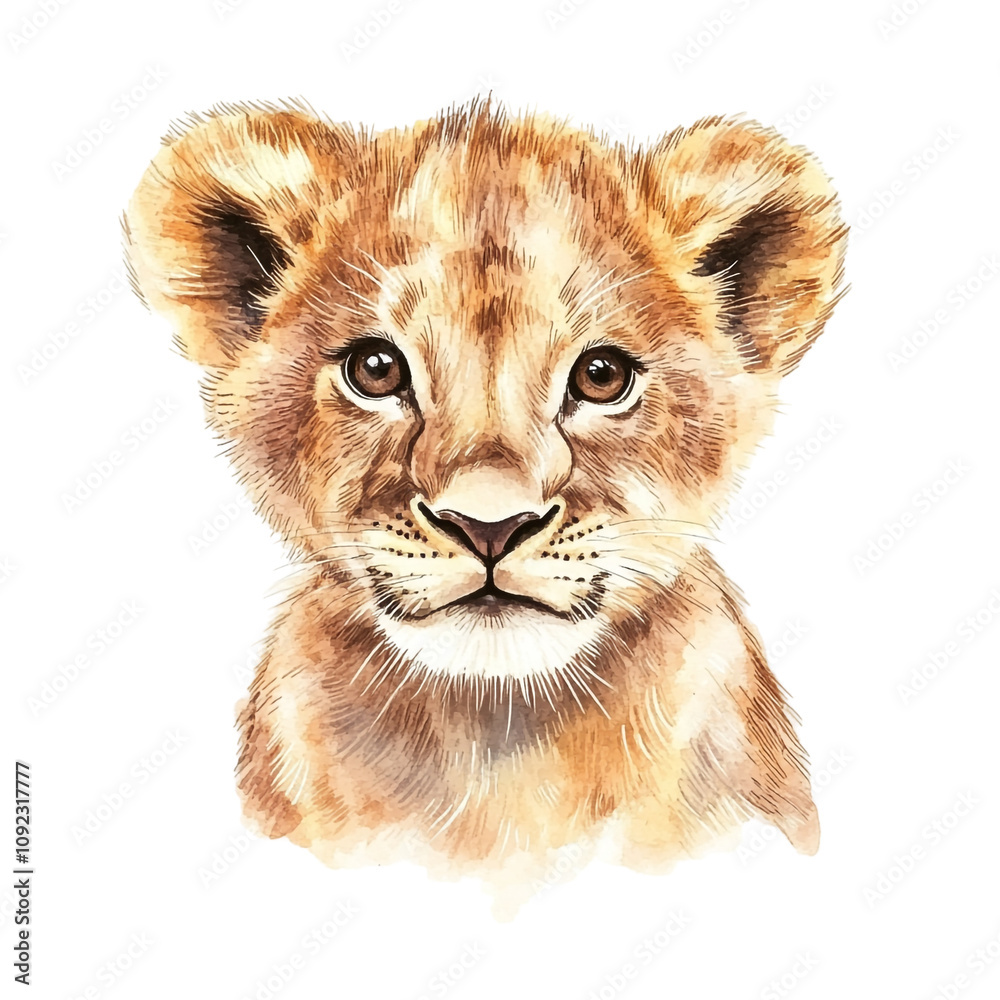 Obraz premium Adorable Lion Cub Watercolor Painting