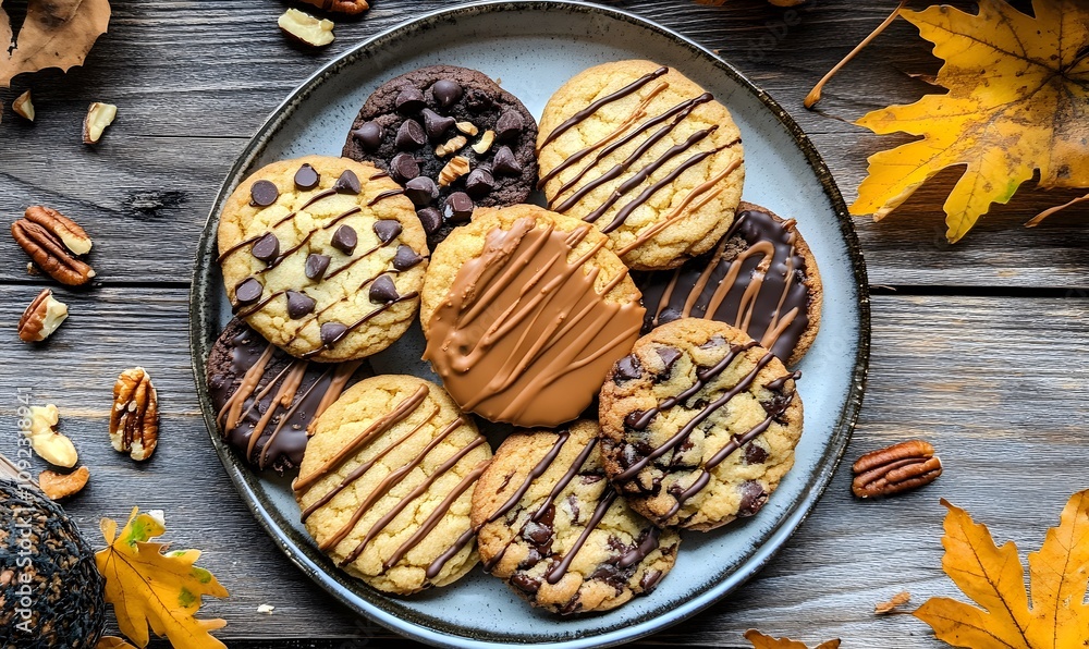A plate of various chocolate cheese cookie variations, Generative AI A plate of various chocolate cheese cookie variations, Generative AI
