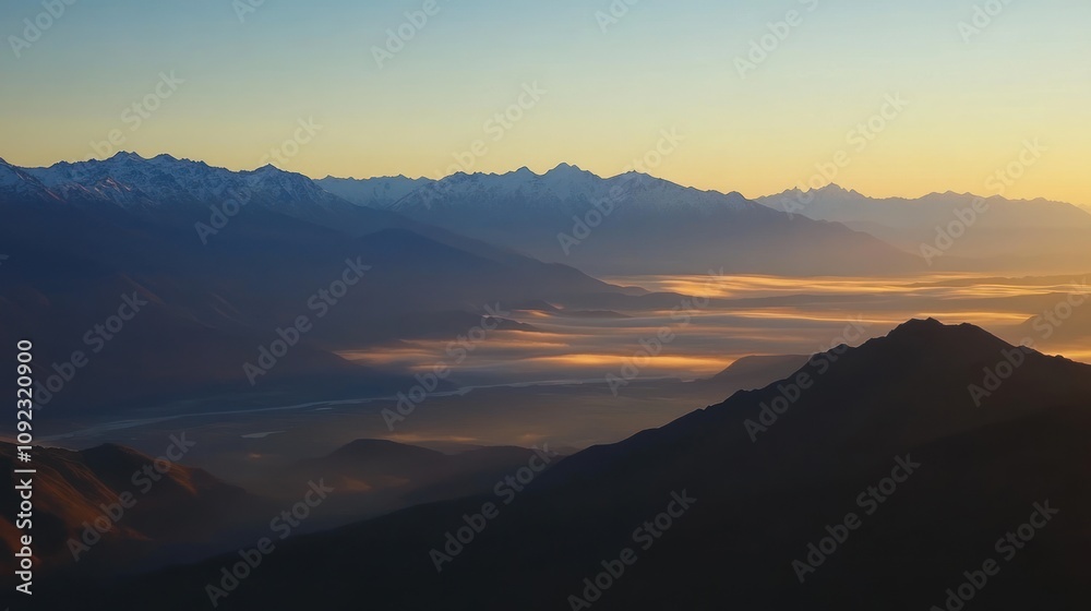 Obraz premium Golden Sunrise Over Mountain Peaks