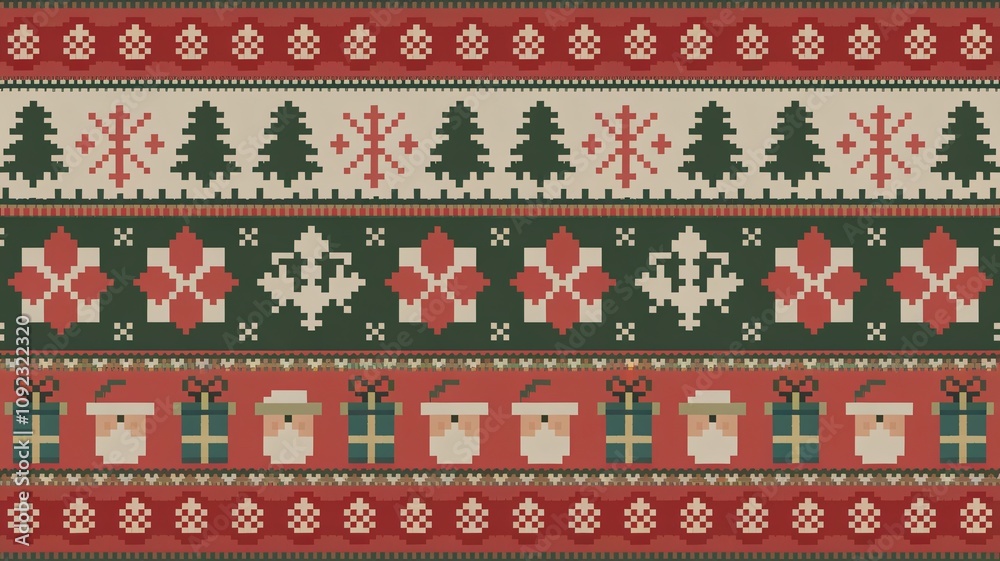 Seamless Christmas knitted pattern with snowflakes and Christmas trees for textile, fabric, and winter holiday decor Seamless Christmas knitted pattern with snowflakes and Christmas trees for textile, fabric, and winter holiday decor
