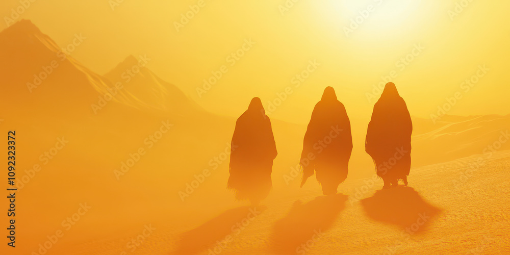 Fototapeta premium Mystical silhouettes in a desert sunset landscape