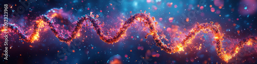 Vibrant DNA Helix with Glowing Particles photo