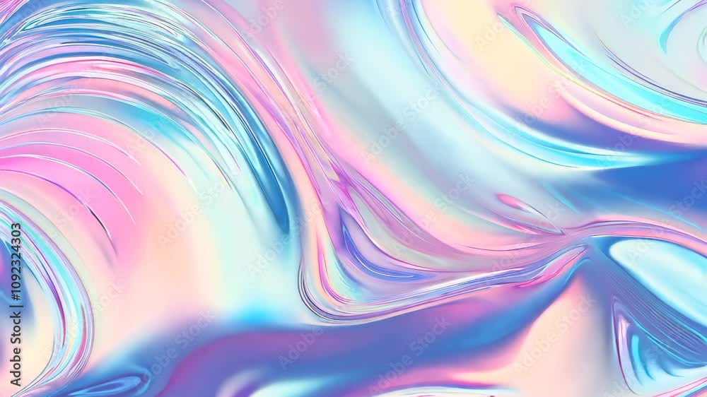 Abstract holographic liquid wave surface with ripple and swirl. 3d animation of seamless loop