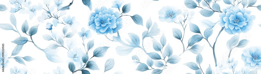 Fototapeta premium Seamless Blue Watercolor with Swirling Floral Patterns for Elegant and Artistic Designs